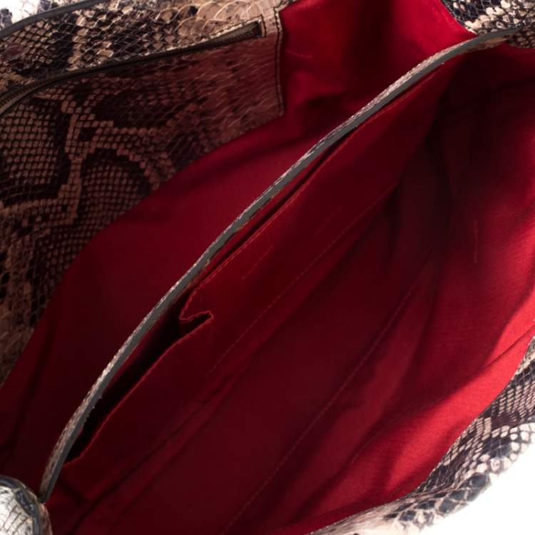 Pre Owned Lanvin Beige Python Embossed Leather Happy Chain Shoulder Bag