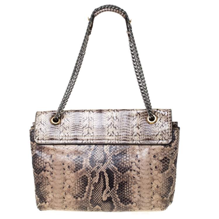 Pre Owned Lanvin Beige Python Embossed Leather Happy Chain Shoulder Bag