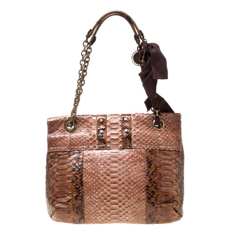 Pre Owned Lanvin Brown Python Happy Shoulder Bag
