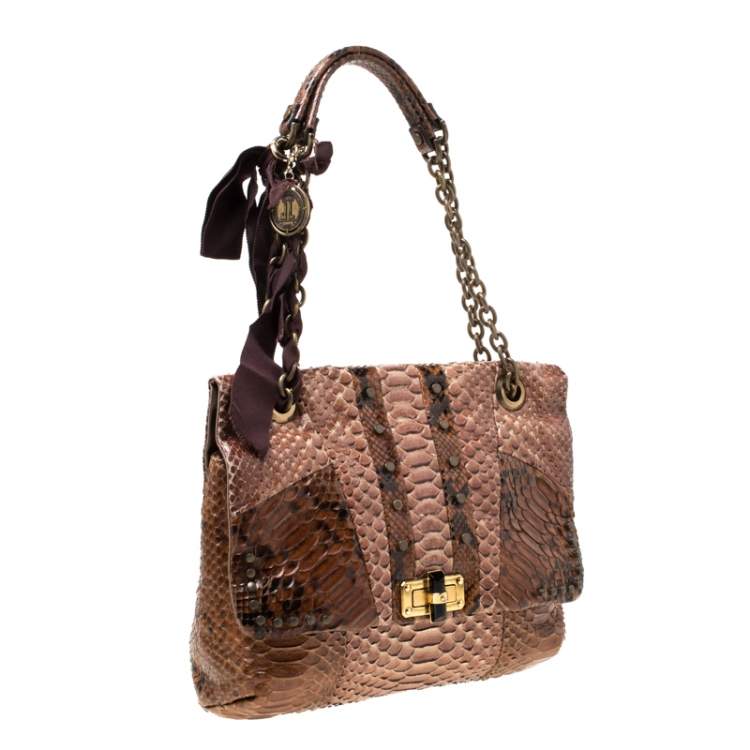 Pre Owned Lanvin Brown Python Happy Shoulder Bag
