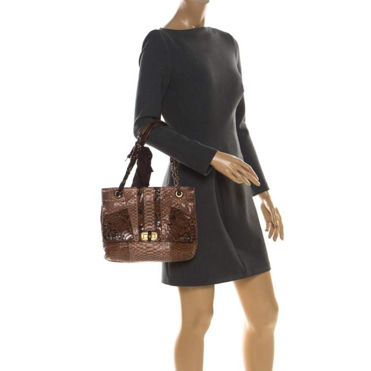 Pre Owned Lanvin Brown Python Happy Shoulder Bag