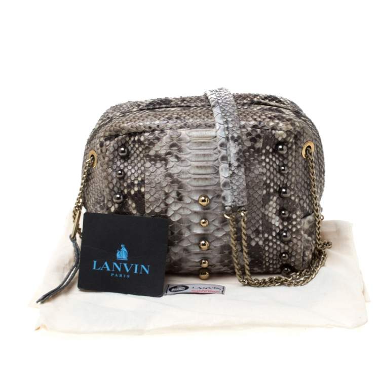 Pre Owned Lanvin Grey Python Sugar Studded Shoulder Bag