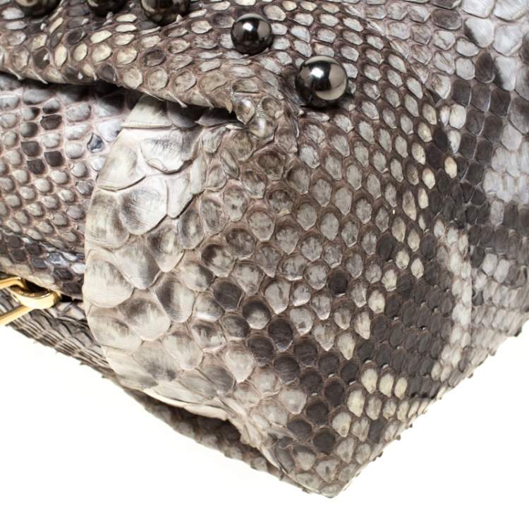 Pre Owned Lanvin Grey Python Sugar Studded Shoulder Bag