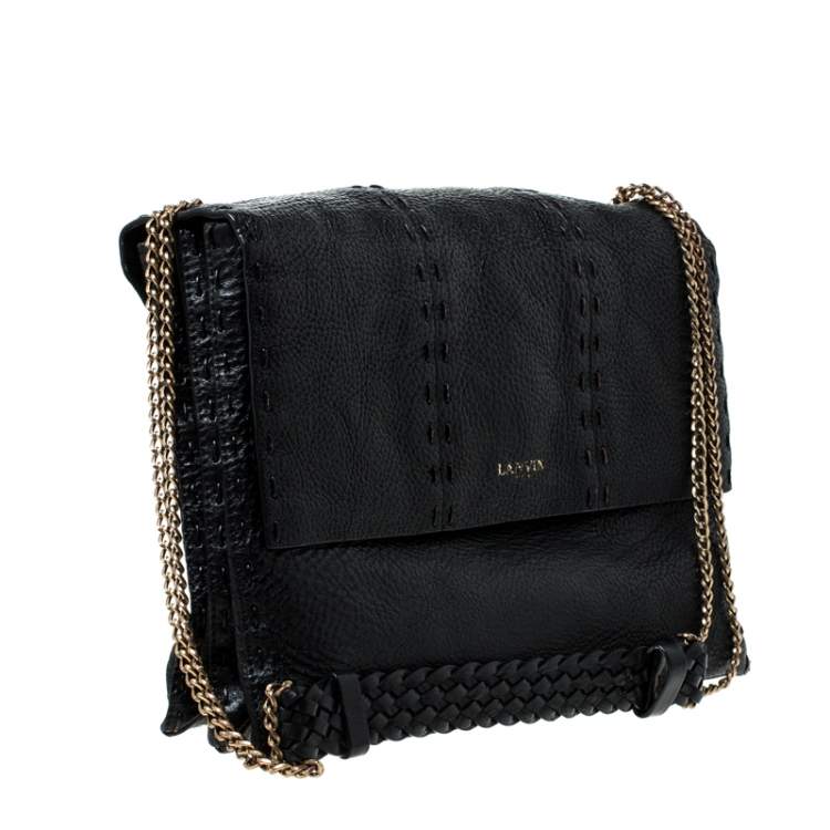 Pre Owned Lanvin Black Leather Sugar Stitch Shoulder Bag