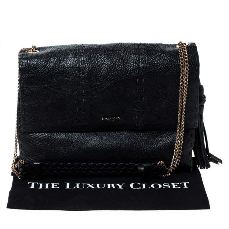 Pre Owned Lanvin Black Leather Sugar Stitch Shoulder Bag
