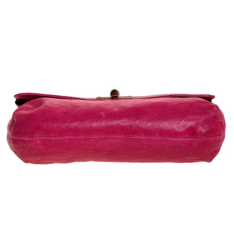 Pre Owned Lanvin Pink Leather Turnlock Fold Over Clutch