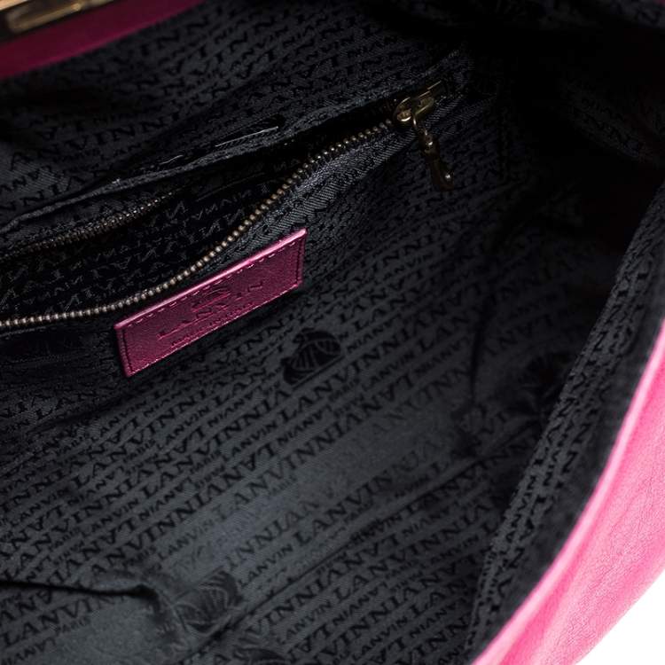 Pre Owned Lanvin Pink Leather Turnlock Fold Over Clutch