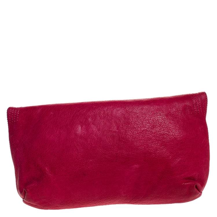 Pre Owned Lanvin Pink Leather Turnlock Fold Over Clutch
