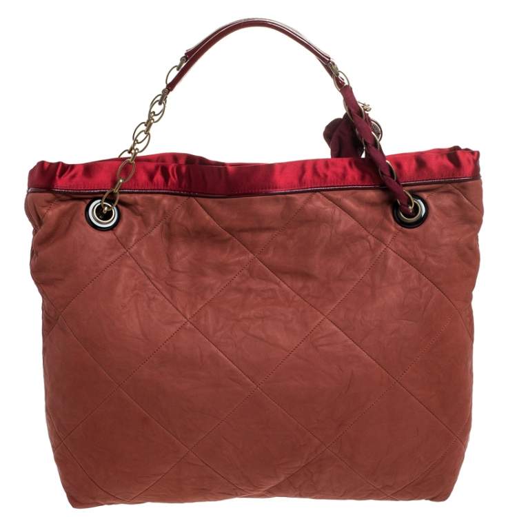 Pre Owned Lanvin Rust/Red Leather/Satin and Patent Leather Amalia Cabas Tote