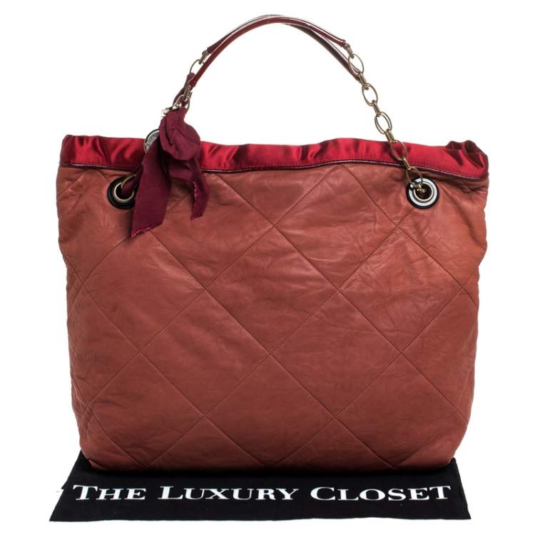 Pre Owned Lanvin Rust/Red Leather/Satin and Patent Leather Amalia Cabas Tote