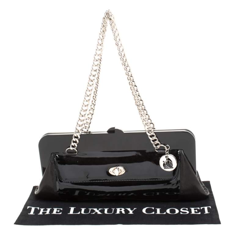 Pre Owned Lanvin Black Leather Lucite Frame Chain Shoulder Bag