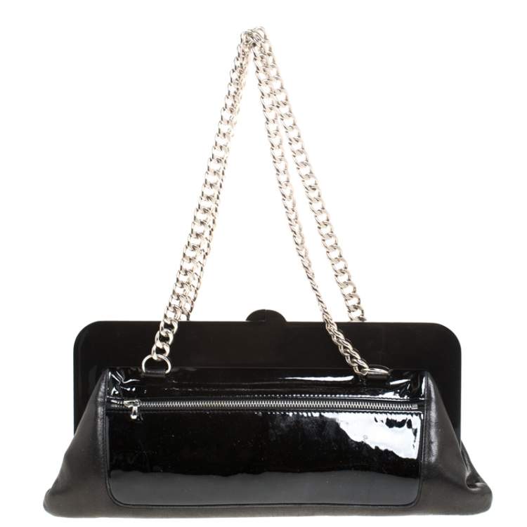 Pre Owned Lanvin Black Leather Lucite Frame Chain Shoulder Bag