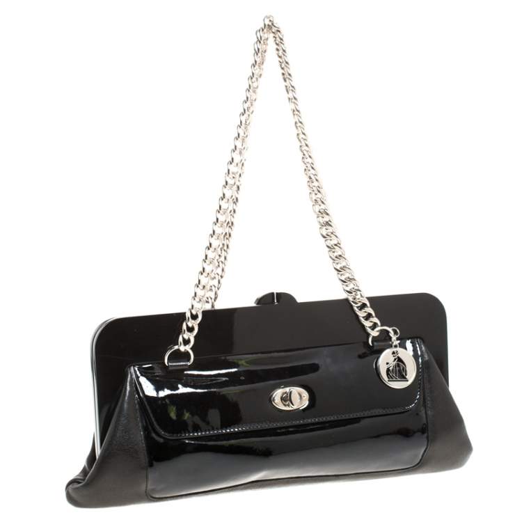 Pre Owned Lanvin Black Leather Lucite Frame Chain Shoulder Bag