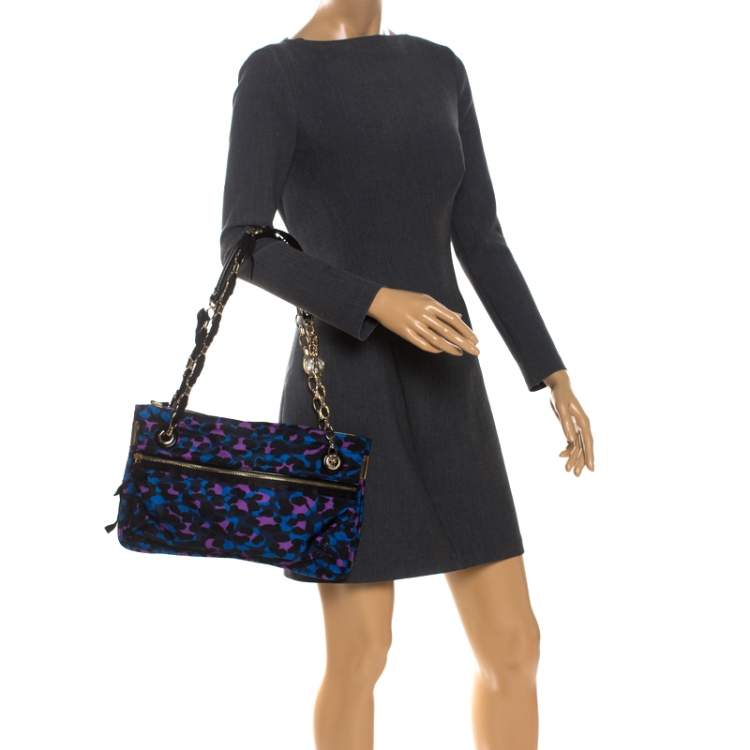Pre Owned Lanvin Multicolor Printed Nylon and Patent Leather Shoulder Bag
