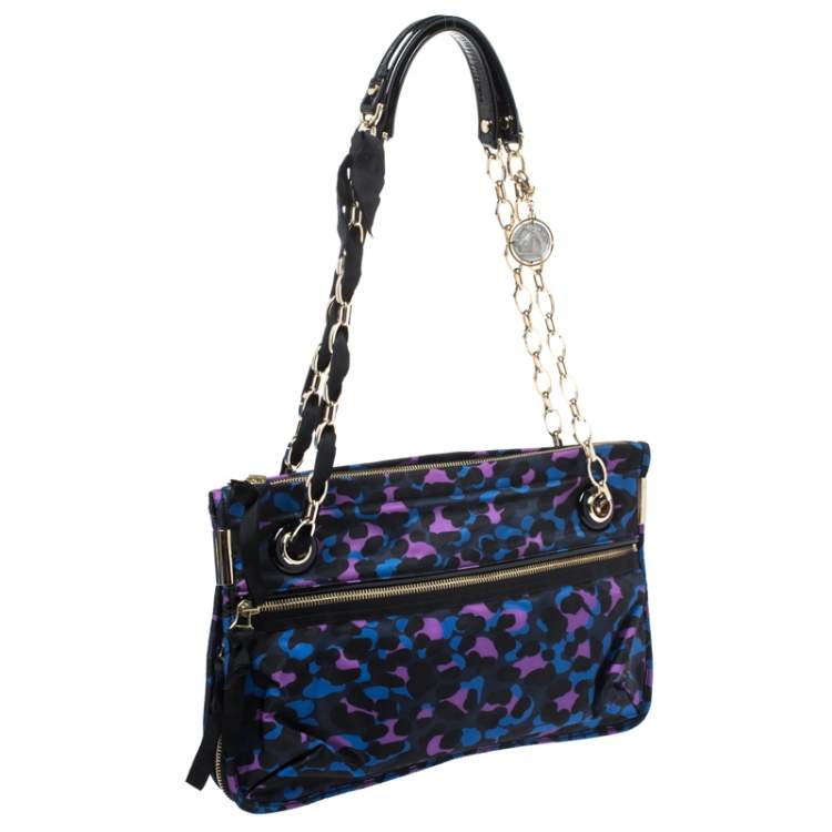 Pre Owned Lanvin Multicolor Printed Nylon and Patent Leather Shoulder Bag