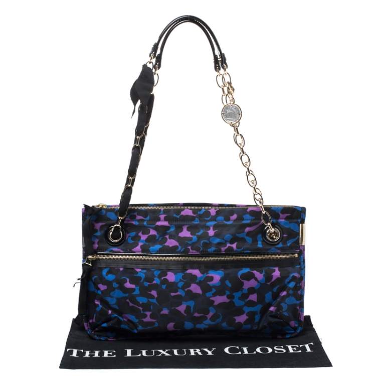 Pre Owned Lanvin Multicolor Printed Nylon and Patent Leather Shoulder Bag