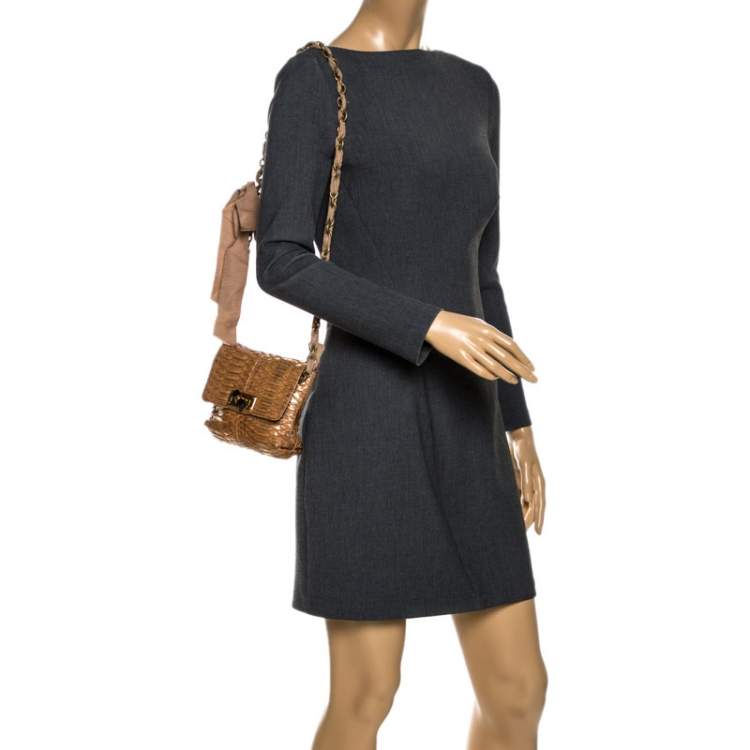 Pre Owned Lanvin Metallic Brown Python Mini Happy Shoulder Bag