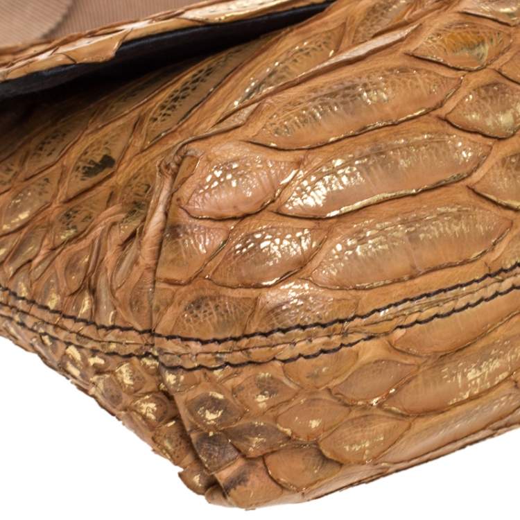 Pre Owned Lanvin Metallic Brown Python Mini Happy Shoulder Bag