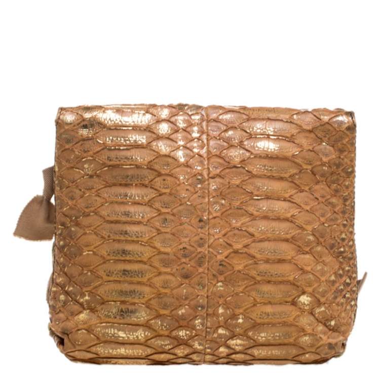 Pre Owned Lanvin Metallic Brown Python Mini Happy Shoulder Bag
