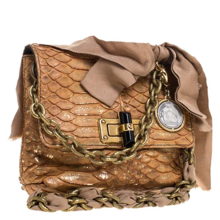 Pre Owned Lanvin Metallic Brown Python Mini Happy Shoulder Bag