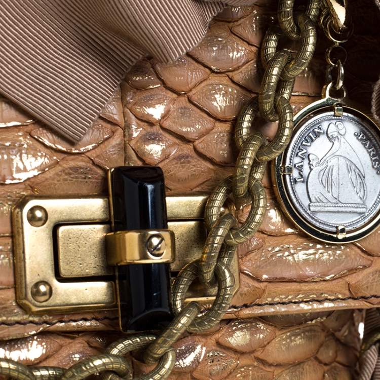 Pre Owned Lanvin Metallic Brown Python Mini Happy Shoulder Bag
