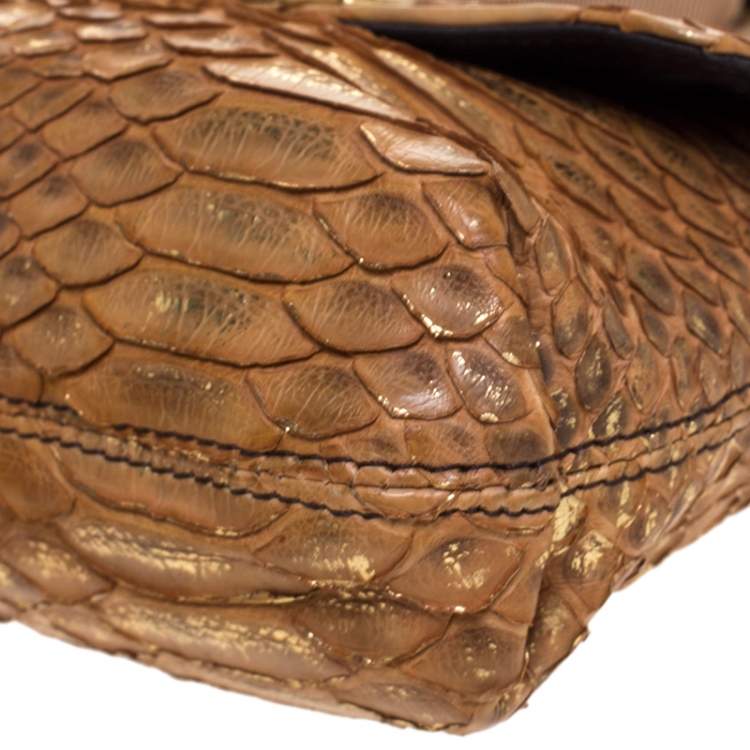 Pre Owned Lanvin Metallic Brown Python Mini Happy Shoulder Bag