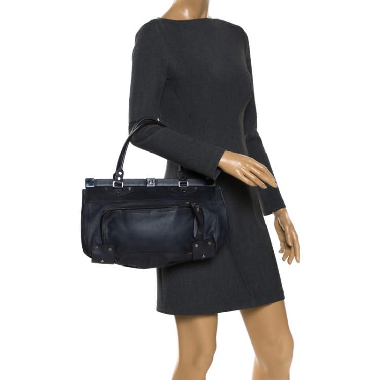 Pre Owned Lanvin Blue Leather Frame Satchel 