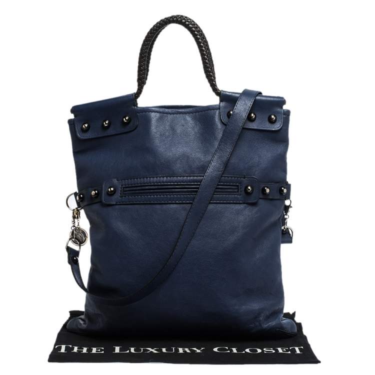 Pre Owned Lanvin Navy Blue Leather Foldover Tote