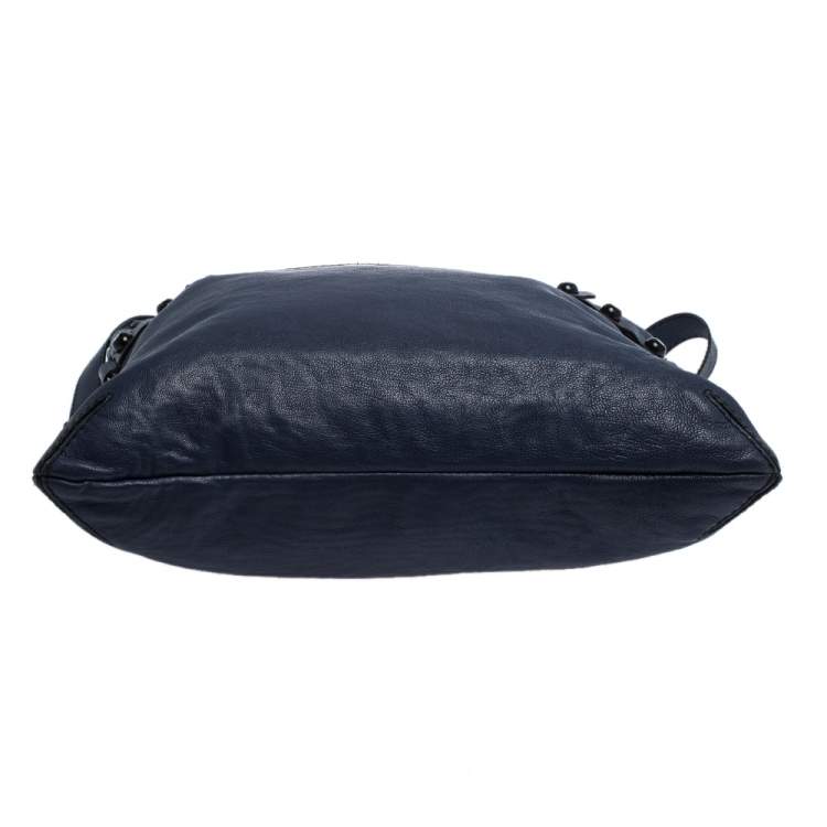 Pre Owned Lanvin Navy Blue Leather Foldover Tote