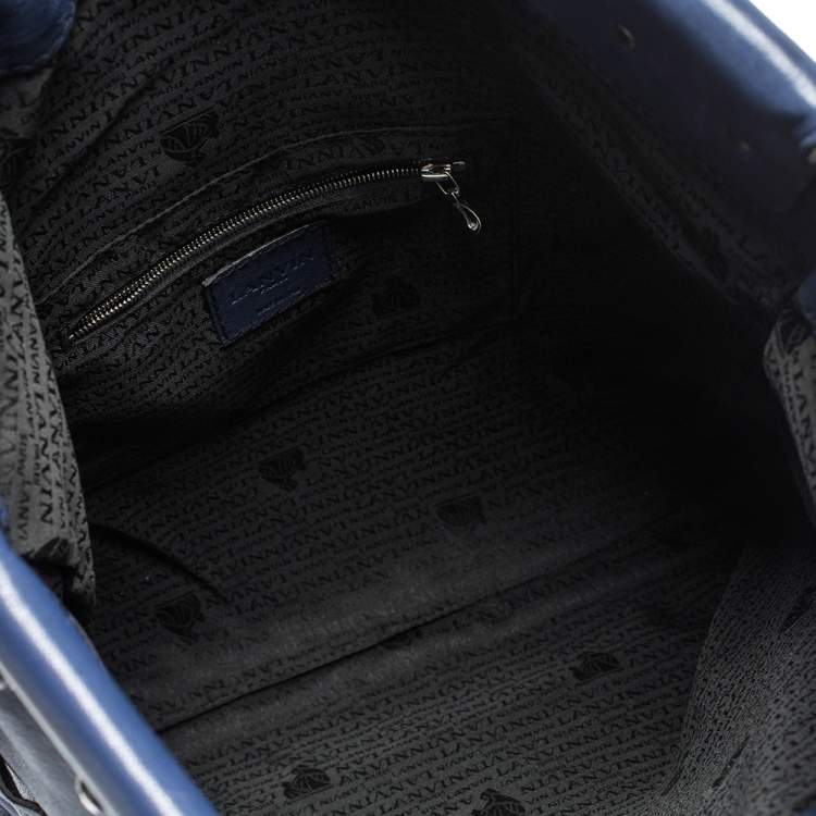 Pre Owned Lanvin Navy Blue Leather Foldover Tote