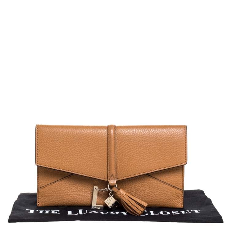 Pre Owned Lanvin Brown Leather Envelope Tassel Clutch