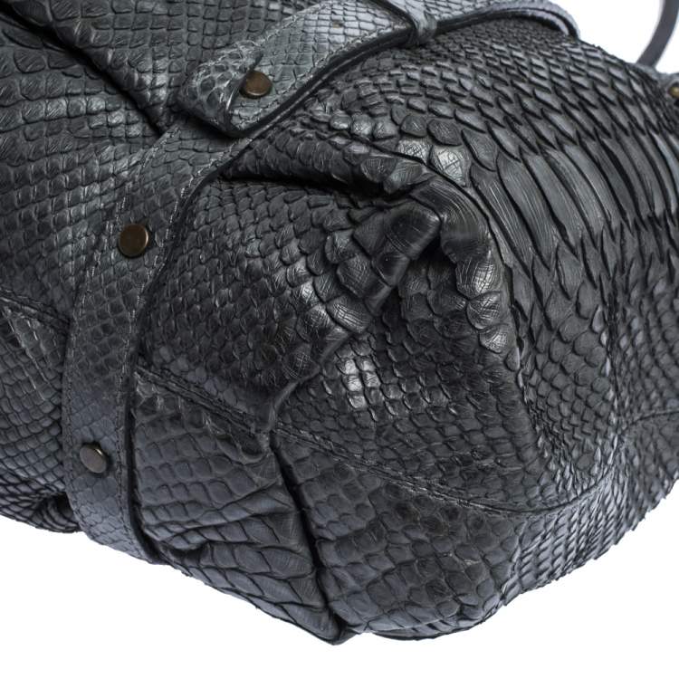 Pre Owned Lanvin Dark Blue Python Kentucky Tote