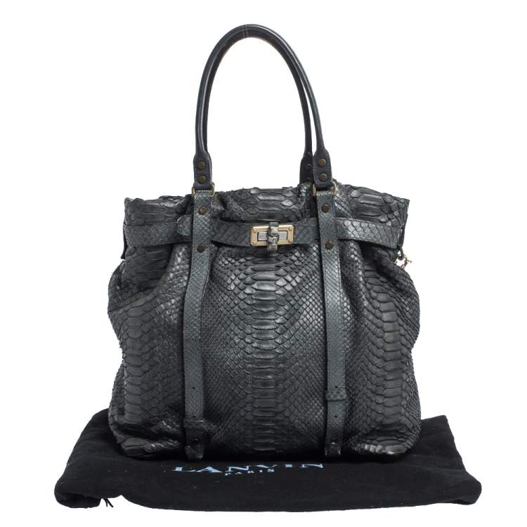 Pre Owned Lanvin Dark Blue Python Kentucky Tote