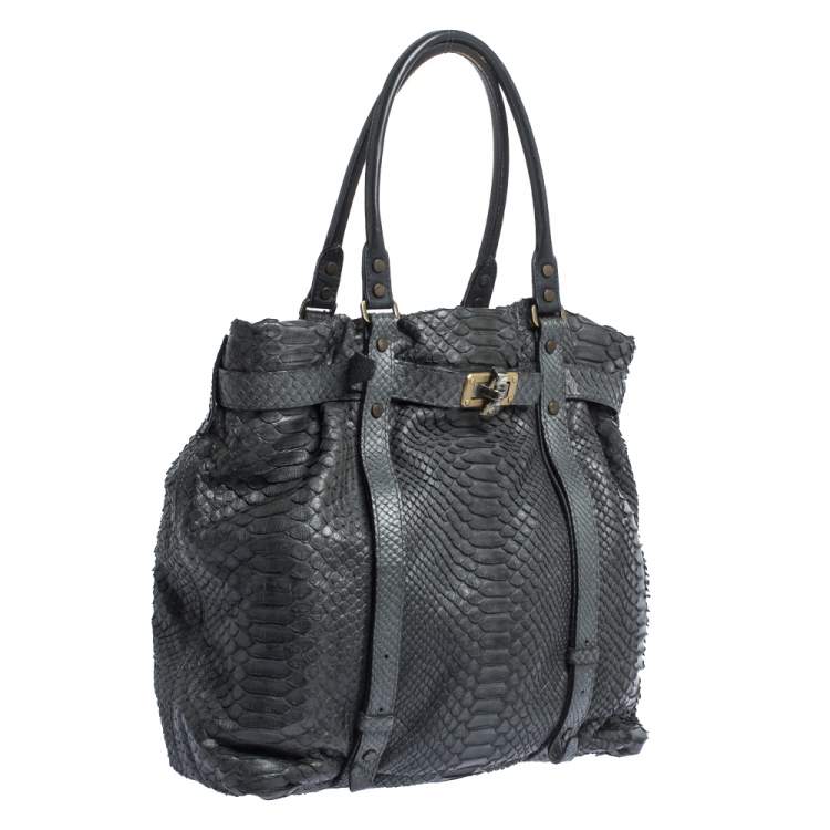 Pre Owned Lanvin Dark Blue Python Kentucky Tote