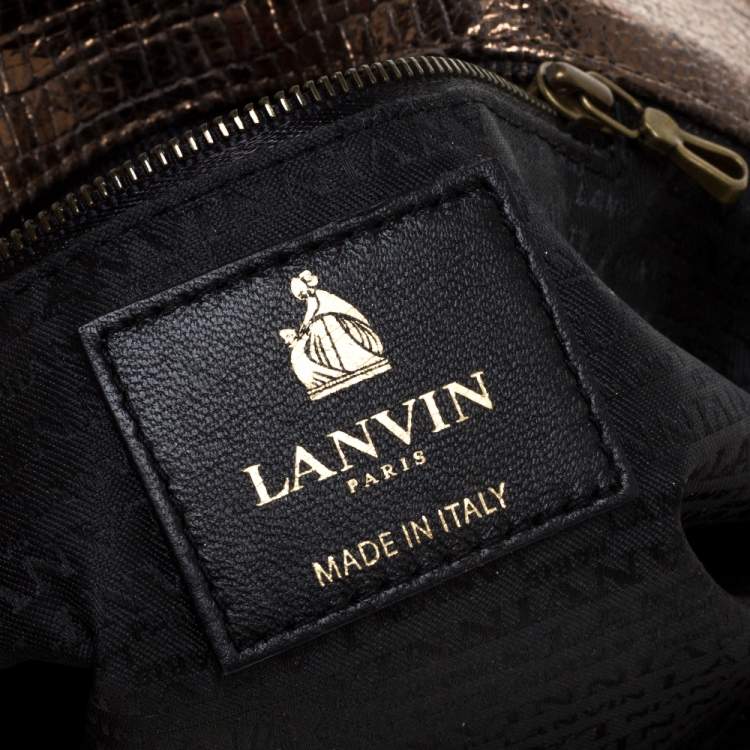 مملوكة مسبقًا Lanvin Metallic Gold Lizard Embossed Leather Happy Shoulder Bag