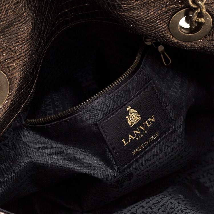مملوكة مسبقًا Lanvin Metallic Gold Lizard Embossed Leather Happy Shoulder Bag