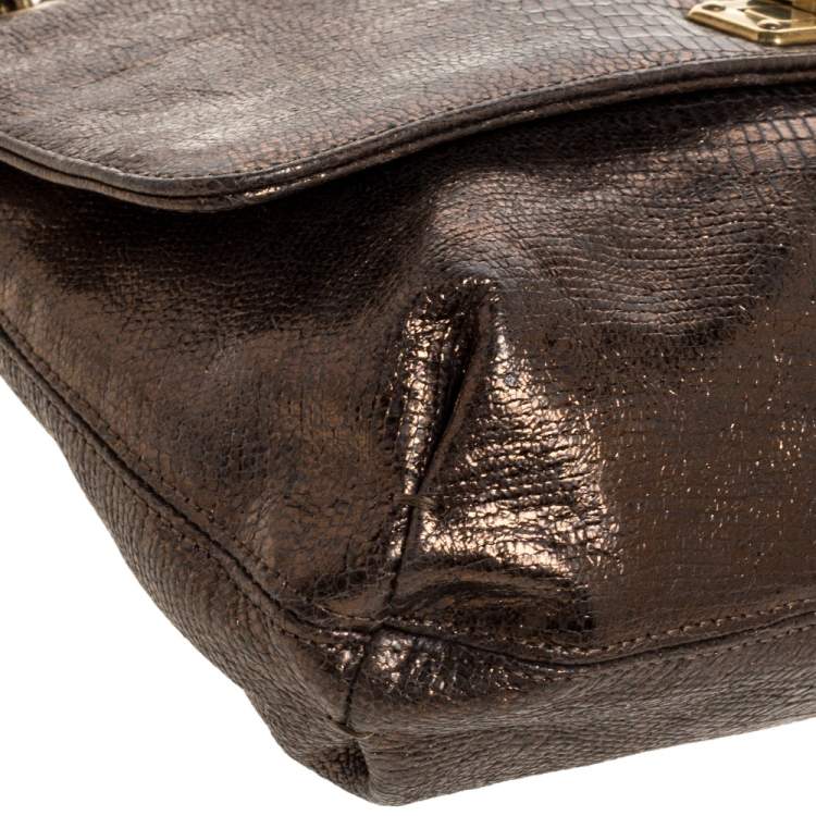 مملوكة مسبقًا Lanvin Metallic Gold Lizard Embossed Leather Happy Shoulder Bag