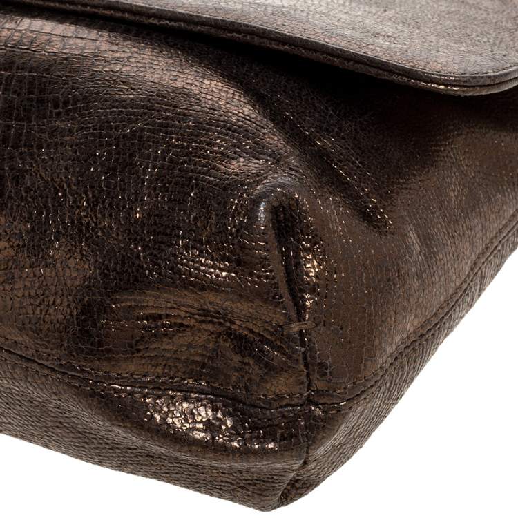 مملوكة مسبقًا Lanvin Metallic Gold Lizard Embossed Leather Happy Shoulder Bag