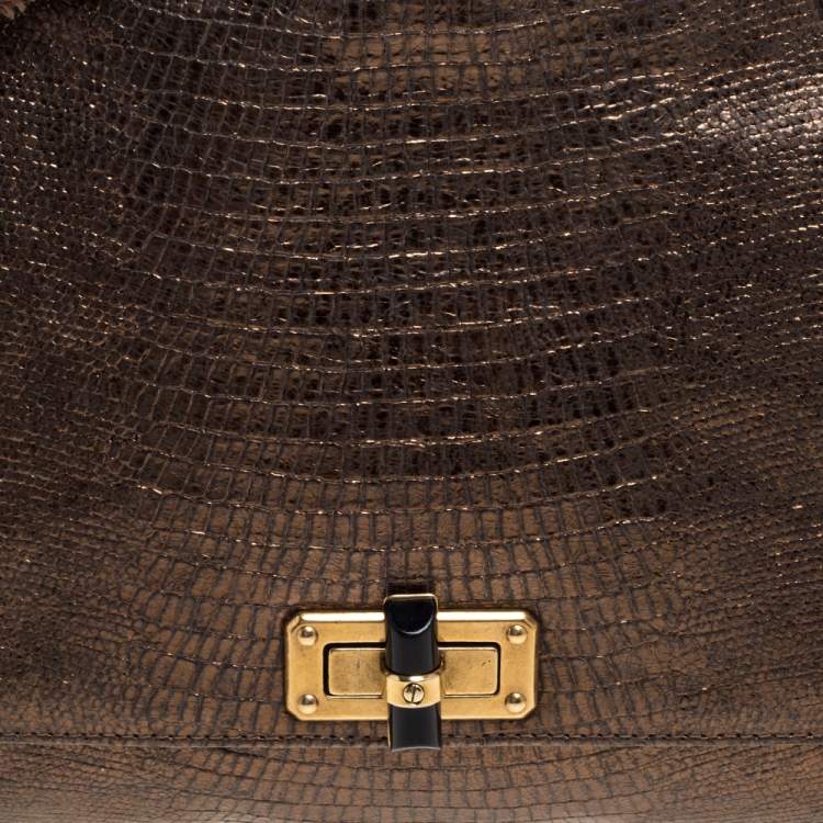 مملوكة مسبقًا Lanvin Metallic Gold Lizard Embossed Leather Happy Shoulder Bag
