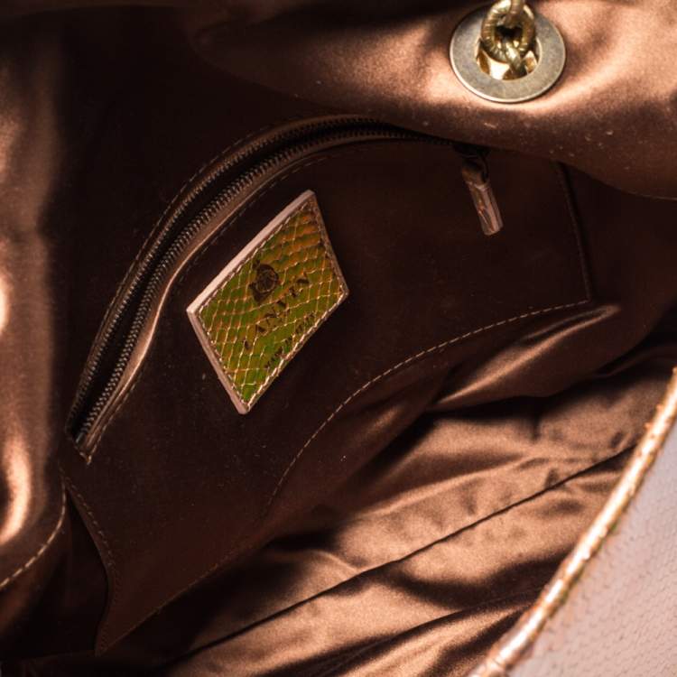 Pre Owned Lanvin Peach Holographic Python Happy Shoulder Bag