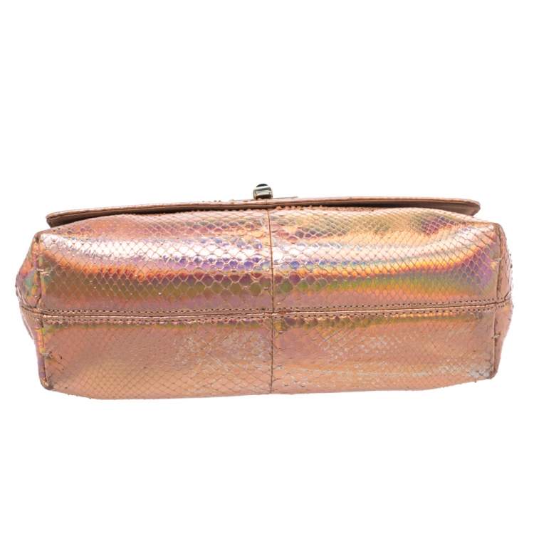 Pre Owned Lanvin Peach Holographic Python Happy Shoulder Bag