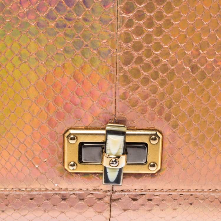 Pre Owned Lanvin Peach Holographic Python Happy Shoulder Bag