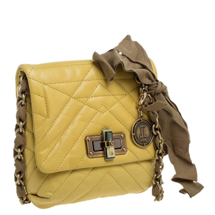 Pre Owned Lanvin Yellow Quilted Leather Mini Happy Crossbody Bag