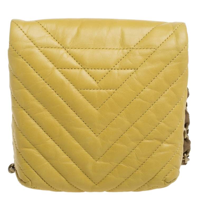 Pre Owned Lanvin Yellow Quilted Leather Mini Happy Crossbody Bag