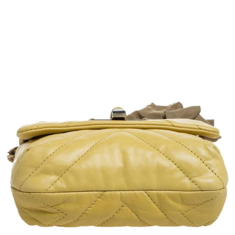 Pre Owned Lanvin Yellow Quilted Leather Mini Happy Crossbody Bag