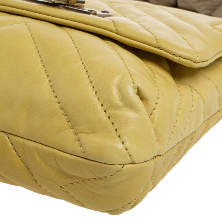 Pre Owned Lanvin Yellow Quilted Leather Mini Happy Crossbody Bag