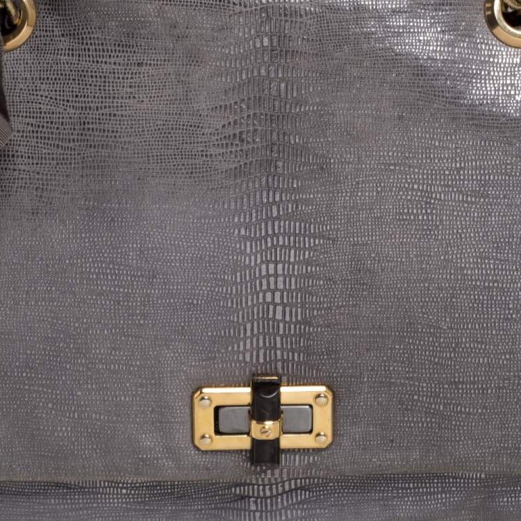 مملوكة مسبقًا Lanvin Metallic Silver Lizard Embossed Leather Happy Shoulder Bag