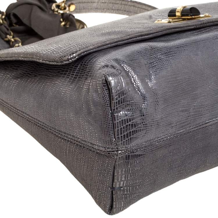 مملوكة مسبقًا Lanvin Metallic Silver Lizard Embossed Leather Happy Shoulder Bag