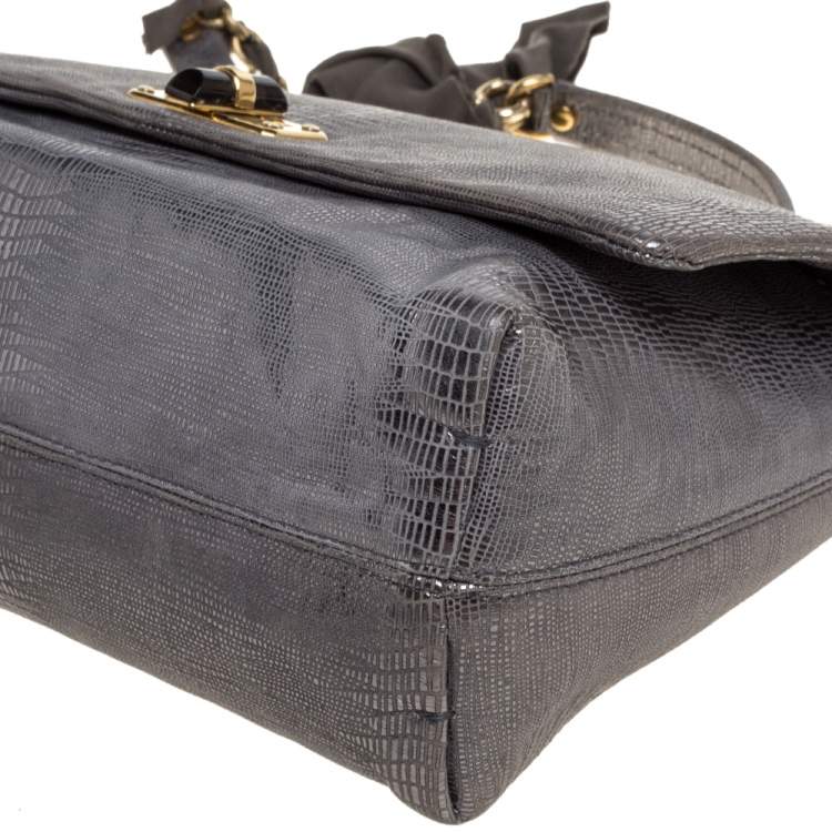 مملوكة مسبقًا Lanvin Metallic Silver Lizard Embossed Leather Happy Shoulder Bag