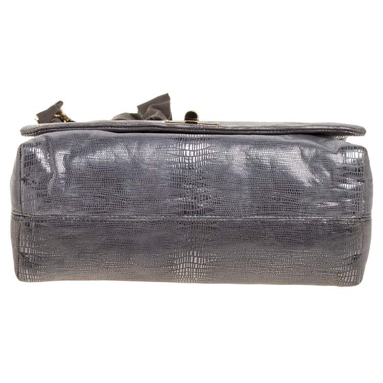 مملوكة مسبقًا Lanvin Metallic Silver Lizard Embossed Leather Happy Shoulder Bag
